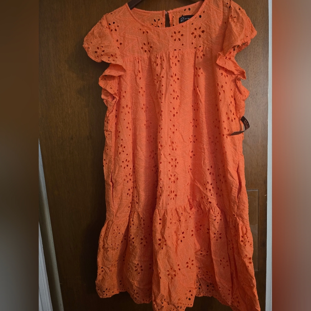 New York & Company Vibrant Orange Eyelet Dress